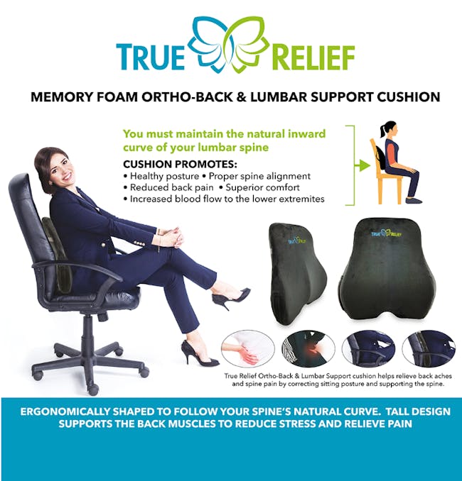 True Relief Ortho-Back & Lumbar Support Memory Foam Cushion - Wine Red - 1