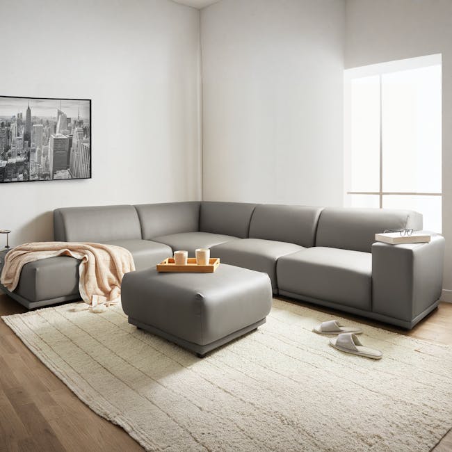 Milan Right Arm Unit - Smokey Grey (Faux Leather) - 2 - Grey sectional sofa, minimalist decor, cozy atmosphere, soft