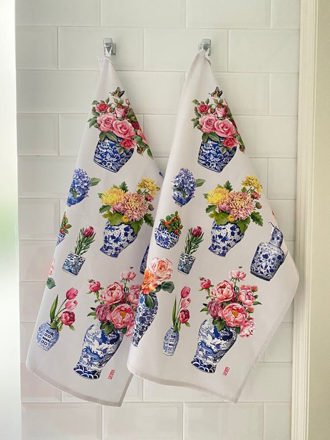 Singlapa Porcelain & Flower Tea Towel - 2