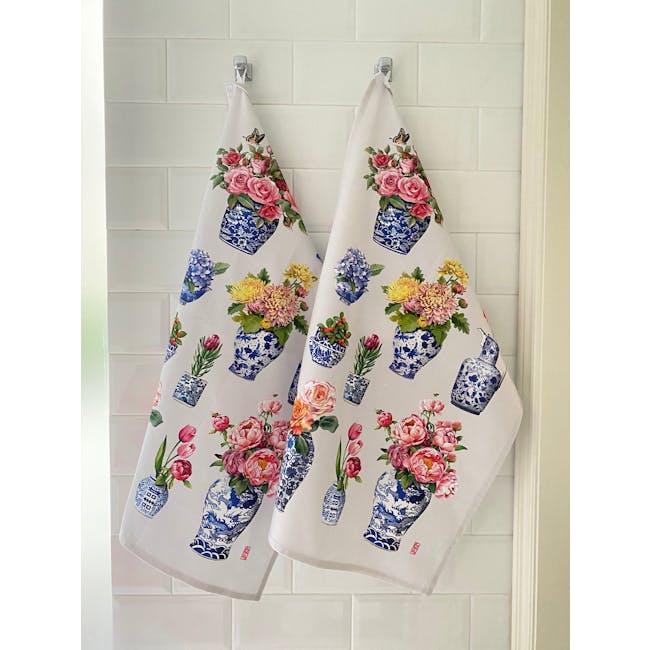 Singlapa Porcelain & Flower Tea Towel - 2