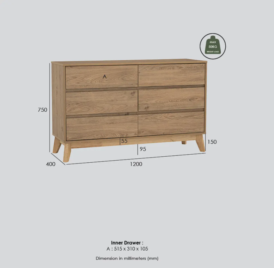 Herschel 6 Drawer Chest 1.2m - Walnut - 9