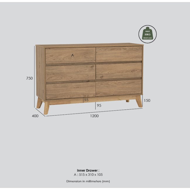 Herschel 6 Drawer Chest 1.2m - Walnut - 9