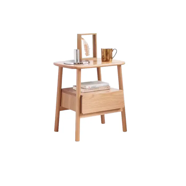 Arianna King Bed in Grey Boucle with 2 Ethan Bedside Table in Oak - 12 - Wooden side table, minimalist design, light wood