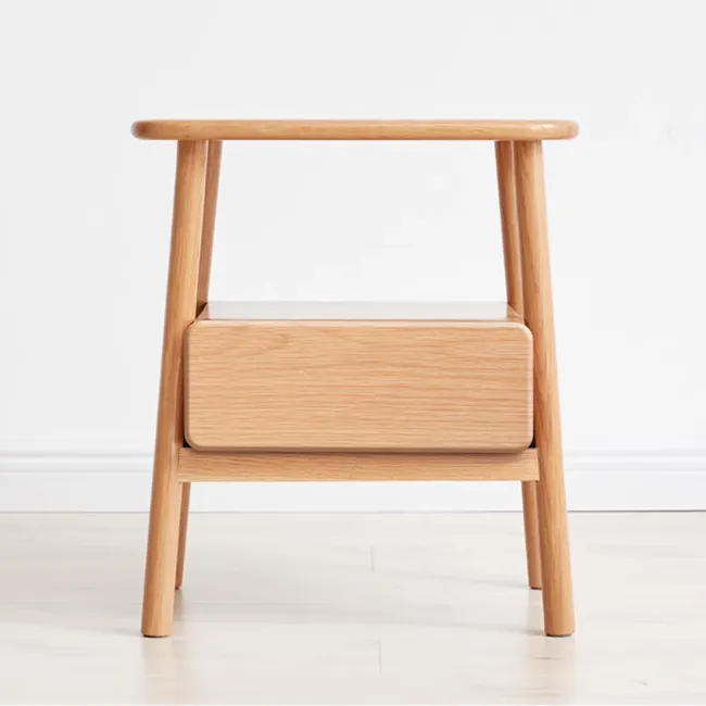Arianna King Bed in Grey Boucle with 2 Ethan Bedside Table in Oak - 17 - Light wood chair, minimalist design, natural