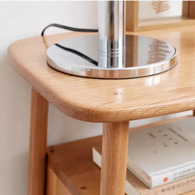 Ethan Bedside Table - Oak - 4 - Wooden side table, round top, sleek design, minimalist decor, modern furniture, natural wood