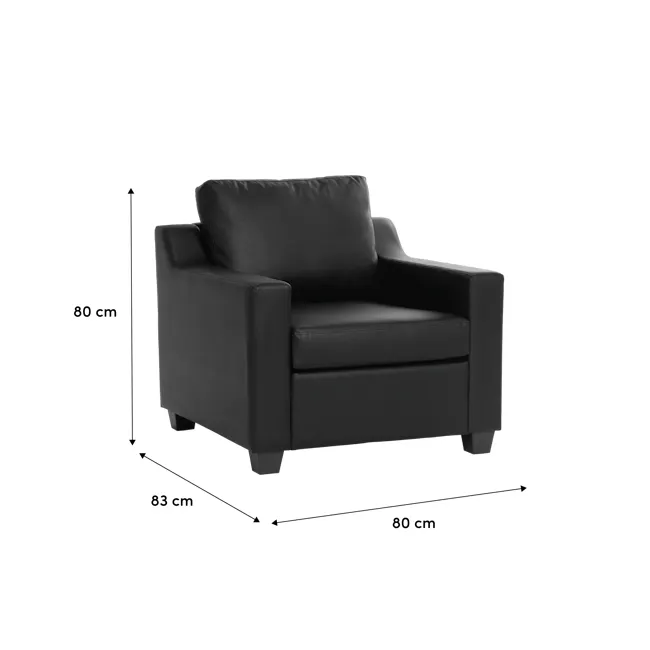 Baleno Armchair - Espresso (Faux Leather) - 7 - Black leather armchair, 80 cm height, 83 cm seat width, 80 cm leg length