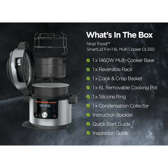 Ninja Foodi Smart 11-in-1 Multi Cooker with SmartLid OL550 - 16 - Multi-Cooker, Ninja Foodi, SmartLid 11-in-1 6L Multi
