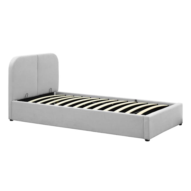 Nolan Single Storage Bed in Silver Fox with 1 Bowen Bedside Table in White, Oak - 7