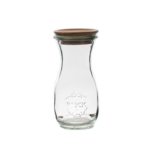 Weck Jar Juice with Acacia Wood Lid and Rubber Seal (3 Sizes) - 0