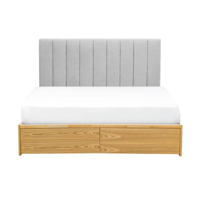 Zephyr 4 Drawer Queen Bed in Oak, Platinum Grey and 2 Kyoto Twin Drawer Bedside Tables in Oak - 1
