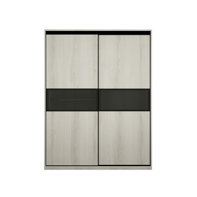 Lorren Sliding Door Wardrobe 1 with Glass Panel - White Oak - 0