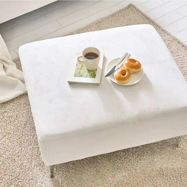 Macaron 2 Seater Left Chaise Sofa with Ottoman - Light Grey (Pet Friendly) - 10 - White ottoman, coffee cup, donuts