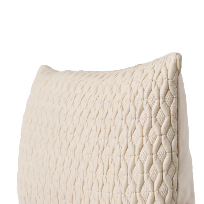 Willy Woven Honeycomb Lumbar Cushion Cover - Ivory - 7 - Cream quilted comforter with intricate stitching, soft and plush