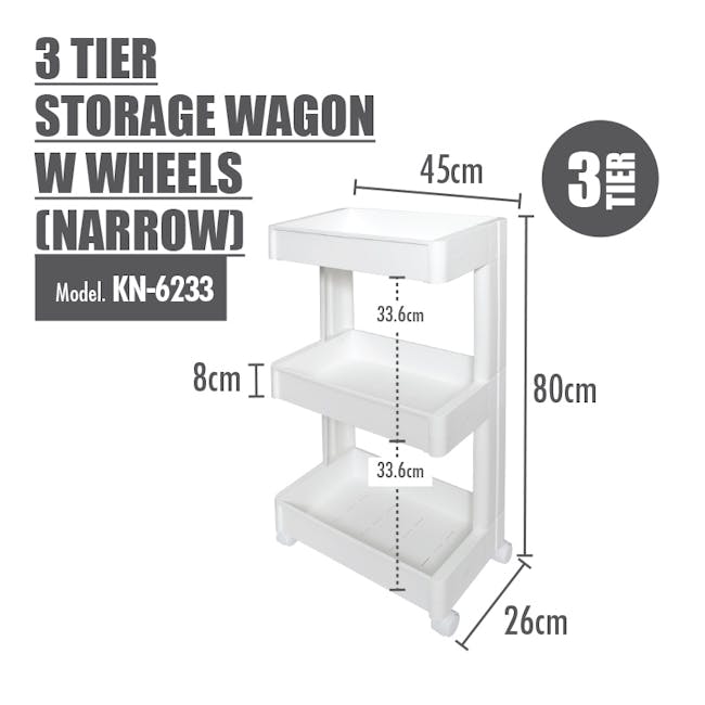 3 Tier Storage Wagon with Wheels - Narrow - 1