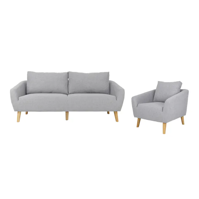 Fabric Swatch - Light Grey - 2 - Grey upholstered sofa, light grey fabric, wooden legs, minimalist design, modern style