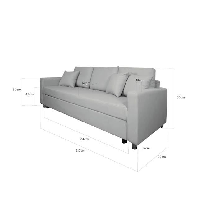 Vernon 3 Seater Sofa Bed - Ash Grey - 5