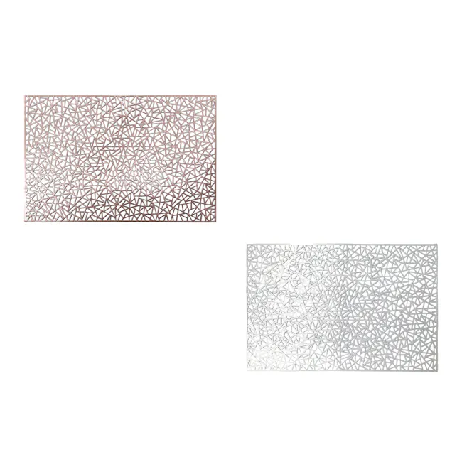 RAPEE SPLASH Placemat - Silver - 4 - Intricate geometric patterns in copper and silver tones, Wooden panel designs with