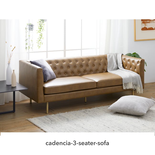 Cadencia 3 Seater Sofa - Tan (Faux Leather) - 3