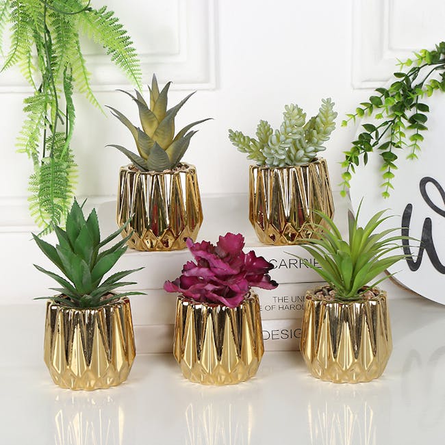 Faux Agave in Gold Planter - 2
