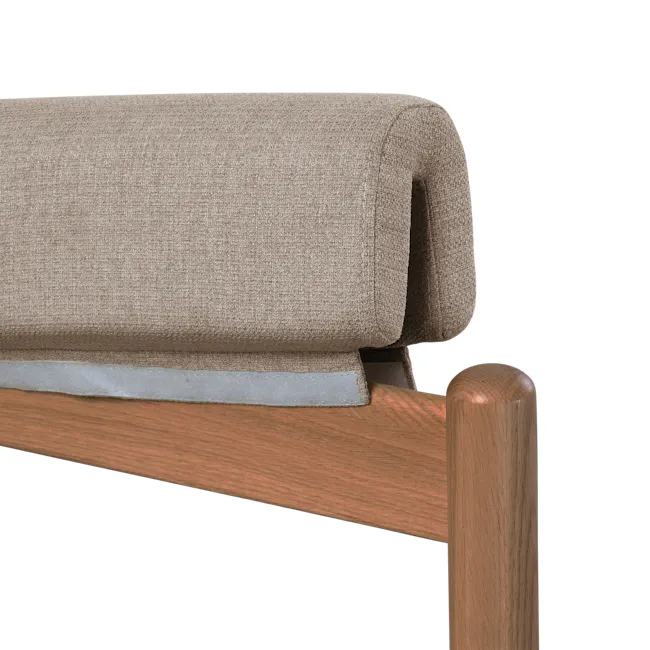 Niel Bench 1.25m - Walnut, Chestnut - 5 - Beige textured fabric, wooden frame, brown wooden leg, smooth surface, natural