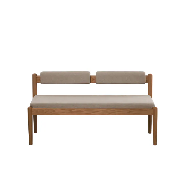 Niel Bench 1.25m - Walnut, Chestnut - 7 - Wooden bench, beige cushion, wooden frame, modern design, minimalist furniture