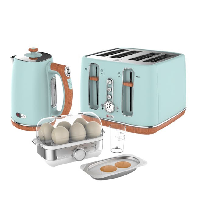 Odette Otto Series Breakfast Set - Light Green - 3 - Toaster, electric toaster, light blue color, wooden handle, control