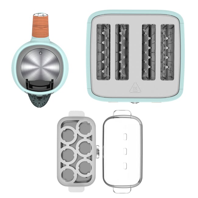Odette Otto Series Breakfast Set - Light Green - 4 - Sleek, modern toaster with wooden handle, Dual compartment toaster with