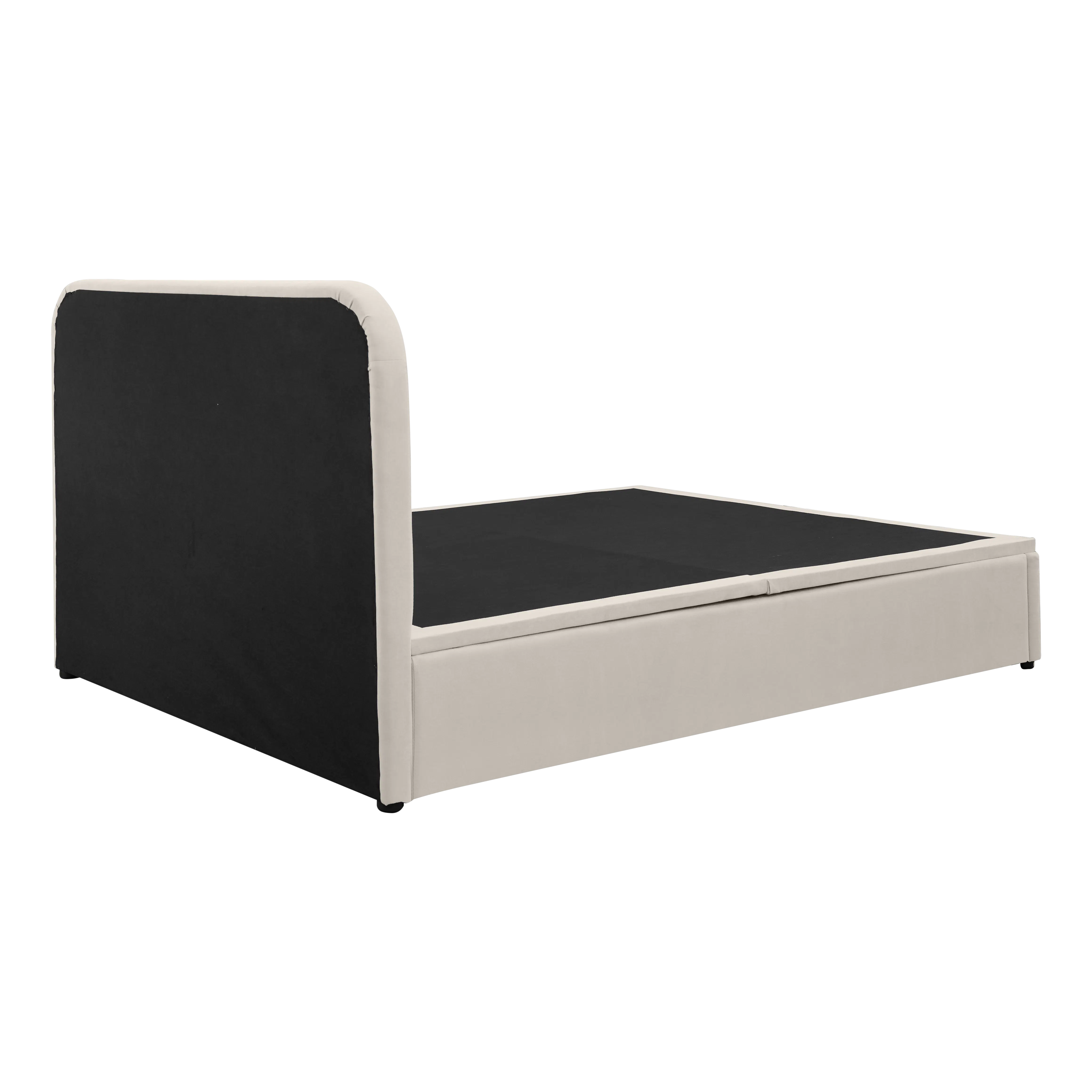 Nolan Queen Storage Bed in Oatmeal with 2 Asher Narrow Bedside Table - 9 - Modern minimalist bed frame, black and beige