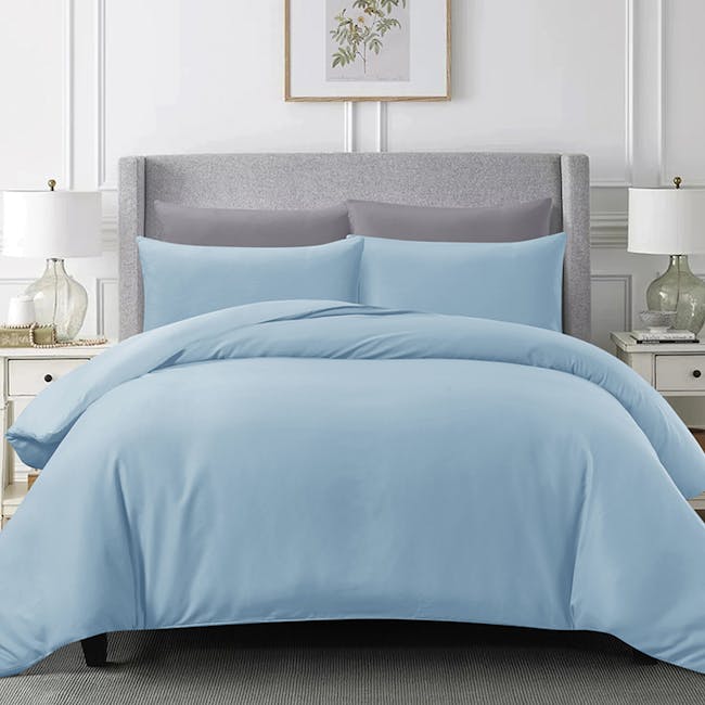 Hillcrest Comfy Lux Solid 988TC Fitted Sheet Set – Blue (4 Sizes) - 0