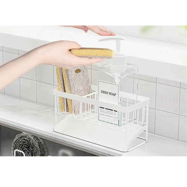 ESSENTIALS Sink Storage Sponge Rack Shelf with Hanger 30cm - Silver - 4