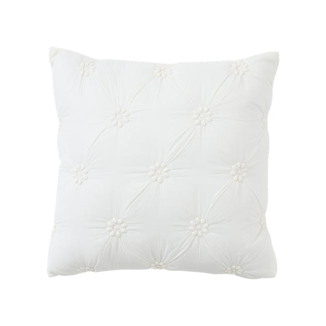 Fione Floral Tufted Cushion - Ivory - 1 - White, soft, elegant, luxurious, decorative, floral, embroidery, fabric, texture