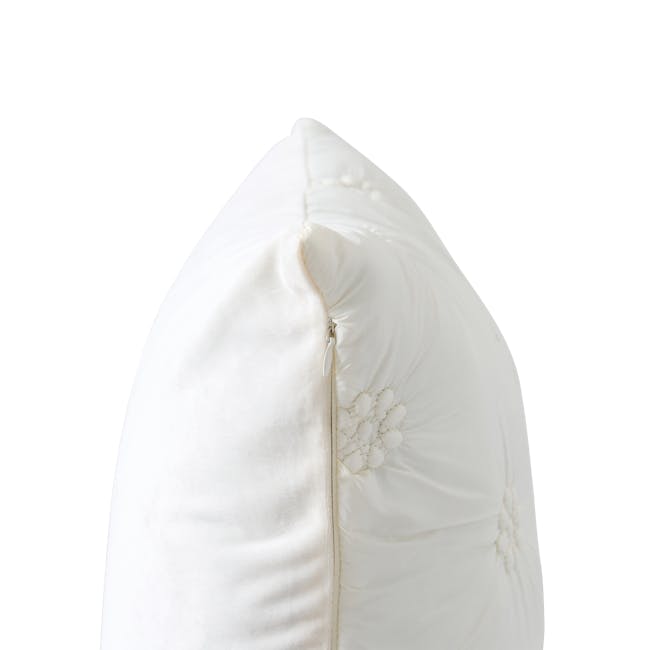 Fione Floral Tufted Cushion - Ivory - 4 - White, soft, luxurious, elegant, smooth, silky, plush, satin, delicate, refined