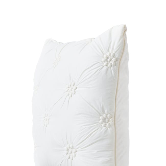 Fione Floral Tufted Cushion - Ivory - 5 - White, soft, elegant, luxurious, decorative, floral, embroidered, tufted