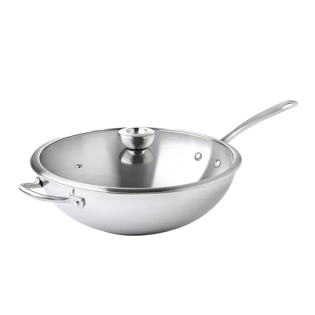 Meyer White Steel Stainless Steel 32cm Stirfry with Glass Lid and Helper Handle - 1
