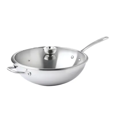 Meyer White Steel Stainless Steel 32cm Stirfry with Glass Lid and Helper Handle