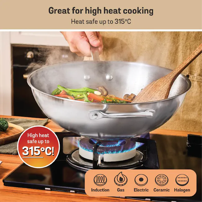Meyer White Steel Stainless Steel 32cm Stirfry with Glass Lid and Helper Handle - 3