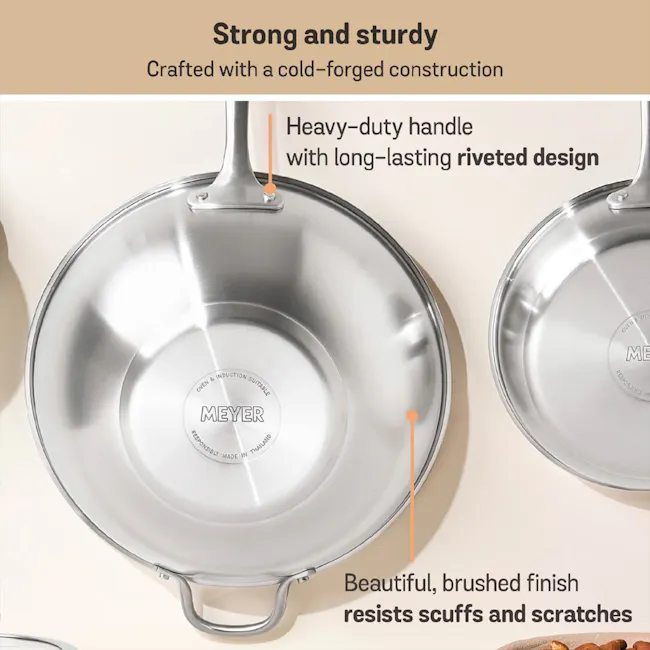 Meyer White Steel Stainless Steel 32cm Stirfry with Glass Lid and Helper Handle - 5