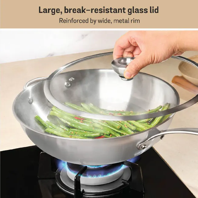 Meyer White Steel Stainless Steel 32cm Stirfry with Glass Lid and Helper Handle - 6
