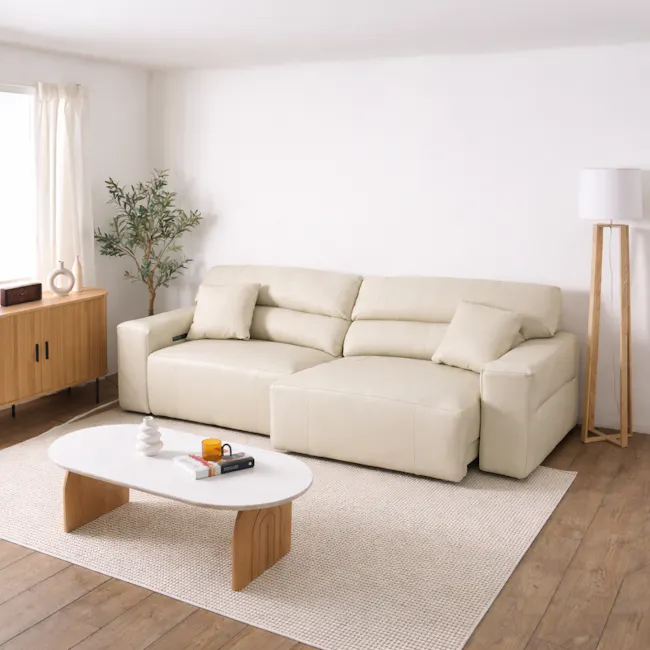 Forte 4 Seater Power Sliding Extension Sofa - Ivory (Top Grain Leather) - Zero Wall - 7