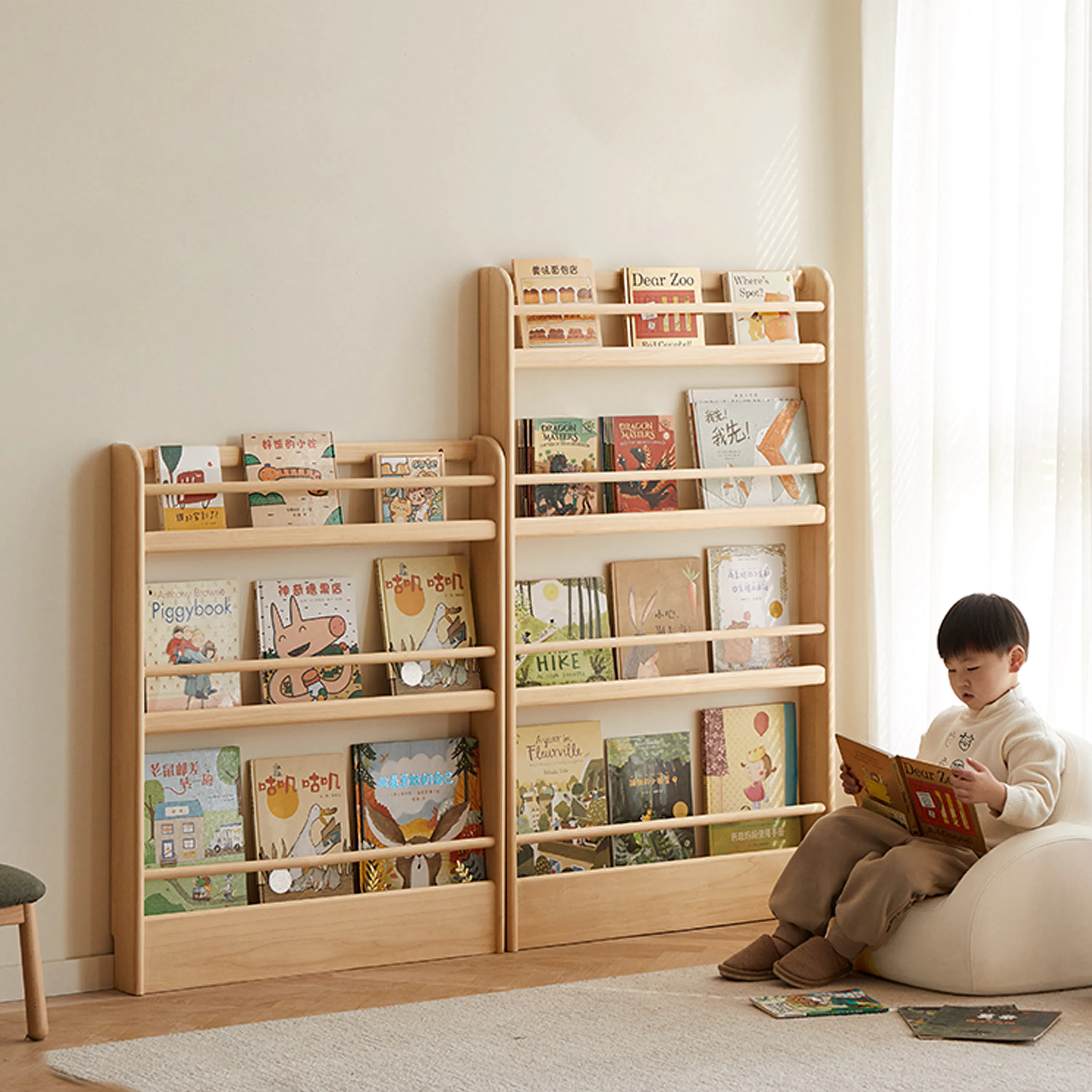 Micah 4 Tier Kids Wall Shelf 0.6m - 15 - Children's bookshelf, cozy reading nook, wooden shelves, colorful books, soft