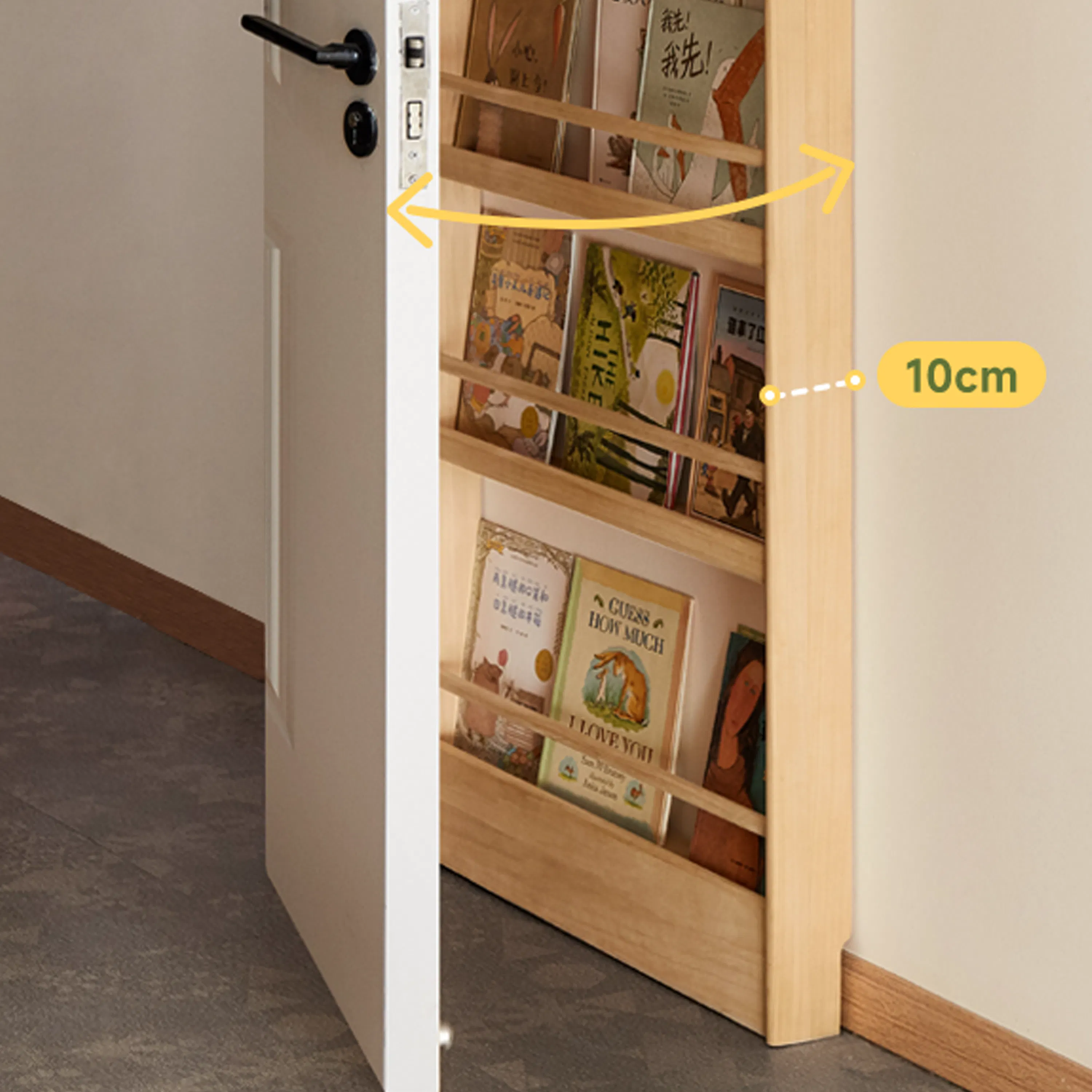 Micah 4 Tier Kids Wall Shelf 0.6m - 14 - Wooden bookshelf, 10cm shelf, book storage, open door, bookcase, bookshelf design