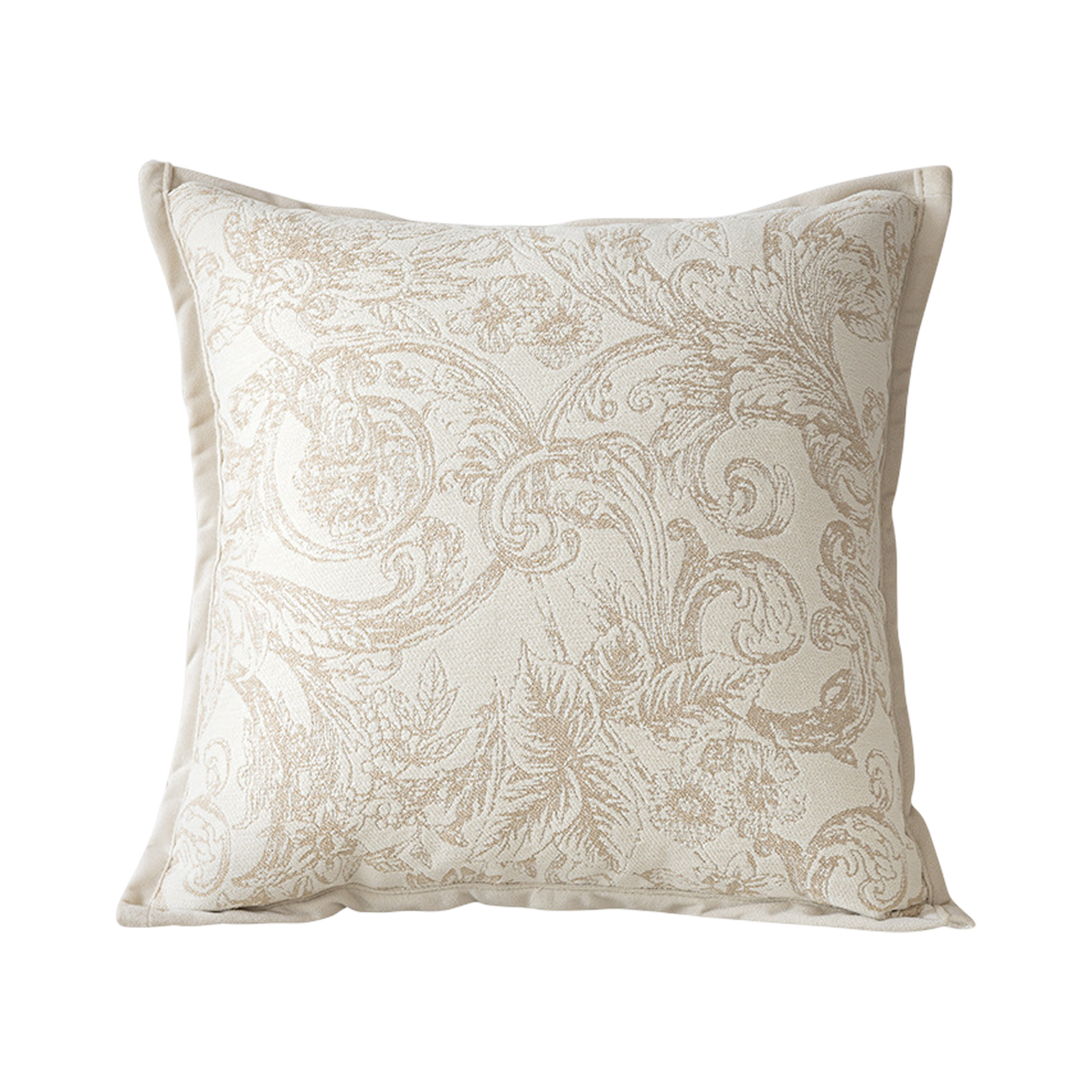 Baroque Leaf Motif Cushion - Cream