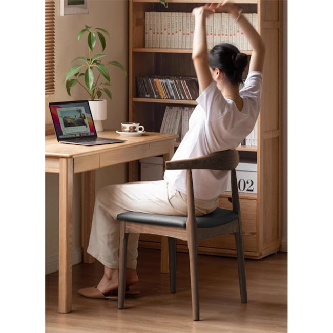 Wayn Chair - Walnut, Black (Faux Leather) - 2