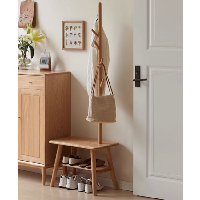 Ypson Clothes Rack with Bench - Oak - 1