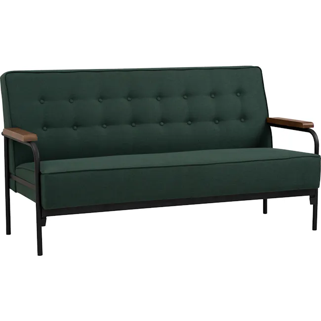 Daryl 3 Seater Sofa - Kale - 4 - Green upholstered sofa with tufted design, dark wood armrests, sleek metal frame