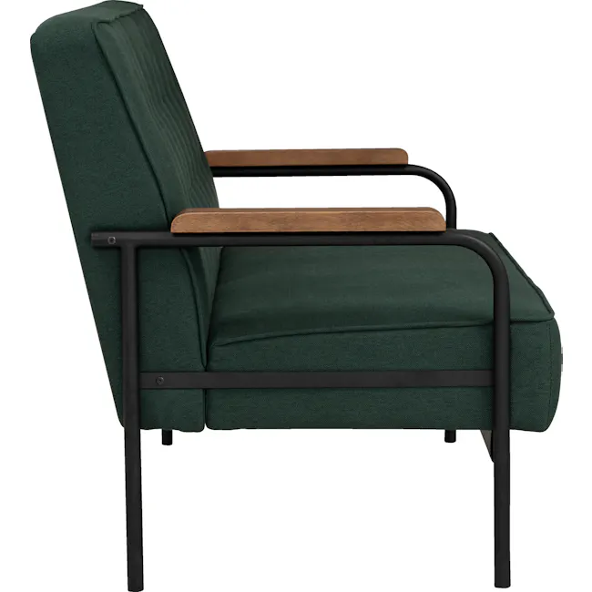 Daryl 3 Seater Sofa - Kale - 5 - Green upholstered chair with wooden armrest, black metal frame, textured fabric upholstery