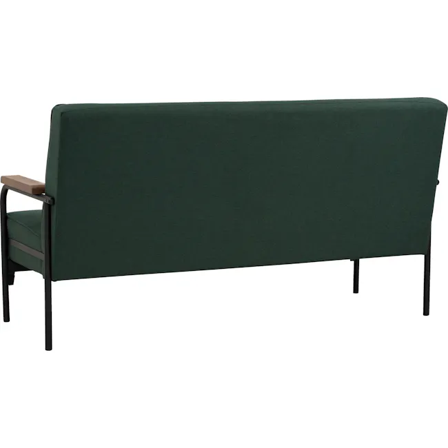 Daryl 3 Seater Sofa - Kale - 6 - Green upholstered chair with wooden armrest, minimalist design, dark green fabric, black