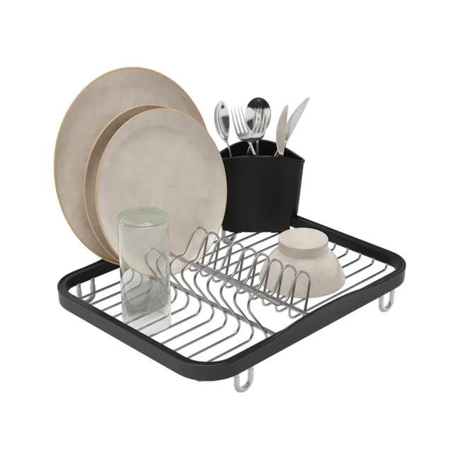 Sinkin Dish Rack - Smoke, Nickel - 1 - Dishwasher, plates, glasses, utensils, dish rack, black pot, transparent glass