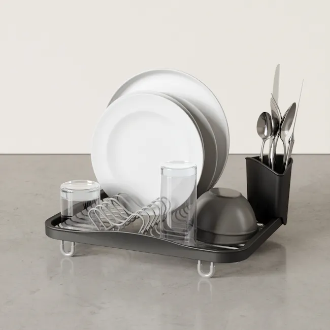 Sinkin Dish Rack - Smoke, Nickel - 12 - glassware, plates, dish rack, utensils, black tray, minimalist design, modern