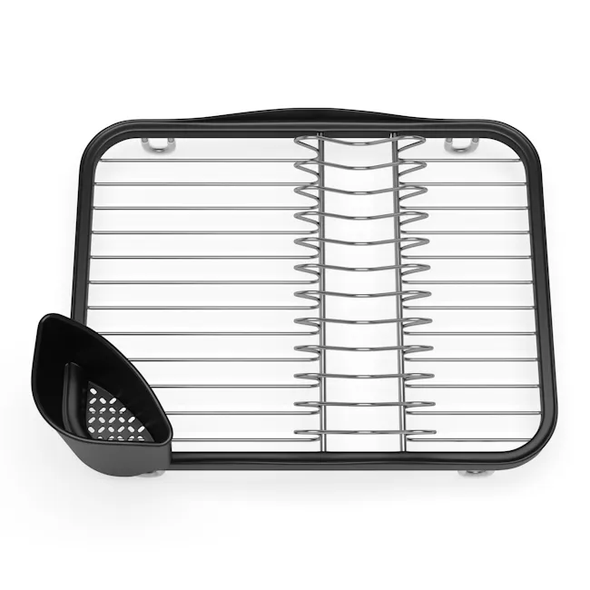 Sinkin Dish Rack - Smoke, Nickel - 11 - Rectangular grill with spiral design, black handle, metal wire rack, ergonomic